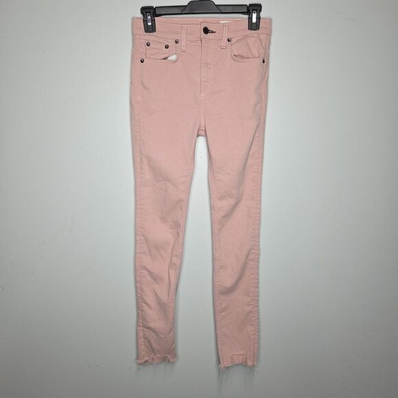 Rag & Bone Pink High-Rise Skinny Jeans Size 26 Designer Pink Denim Distressed - Picture 2 of 10